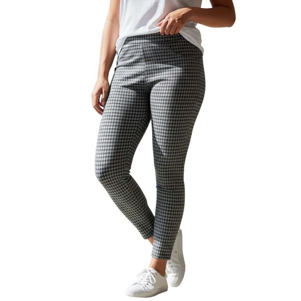 SPANX‎ Women's 1X Houndstooth Slim Fit Pull On Pants Black Grey Stretch
